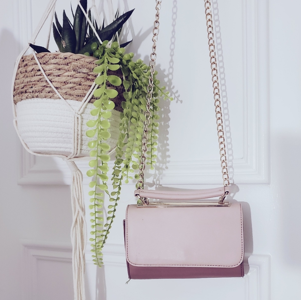 Mini Blush Pink Colour Block Crossbody Clutch Purse